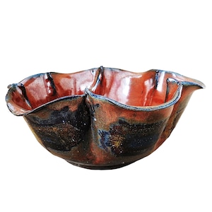 Handmade Pottery Flower Bowl: Copper Red Serving Bowl