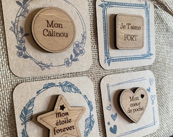 Câlin de poche personnalisable, câlin de poche en français, cadeau de poche, câlin coeur en bois. A personnaliser cadeau maman, marraine