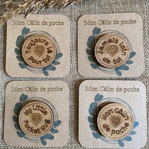 Wooden pocket hug, French pocket hug token, mental health gift, distance gift, comfort gift, couple gift.