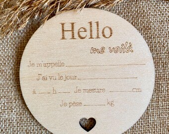 Carte bébé bois à remplir, carte naissance bois personnalisée, jolie carte bois naissance prenom date heure taille poids à écrire