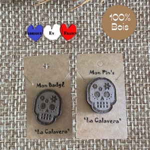 Pin's ou badge en bois Calavera Dia de los muertos "la fête des morts"