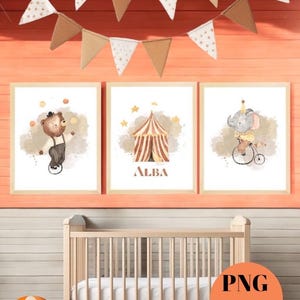 Lote de 3 carteles de circo para habitación infantil con nombre personalizable | personalización personalizar | archivos digitales png pdf