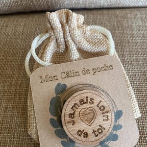 Pocket hug, pocket hug token in French. Mental health gift, distance gift, comfort gift. Never Far From You design