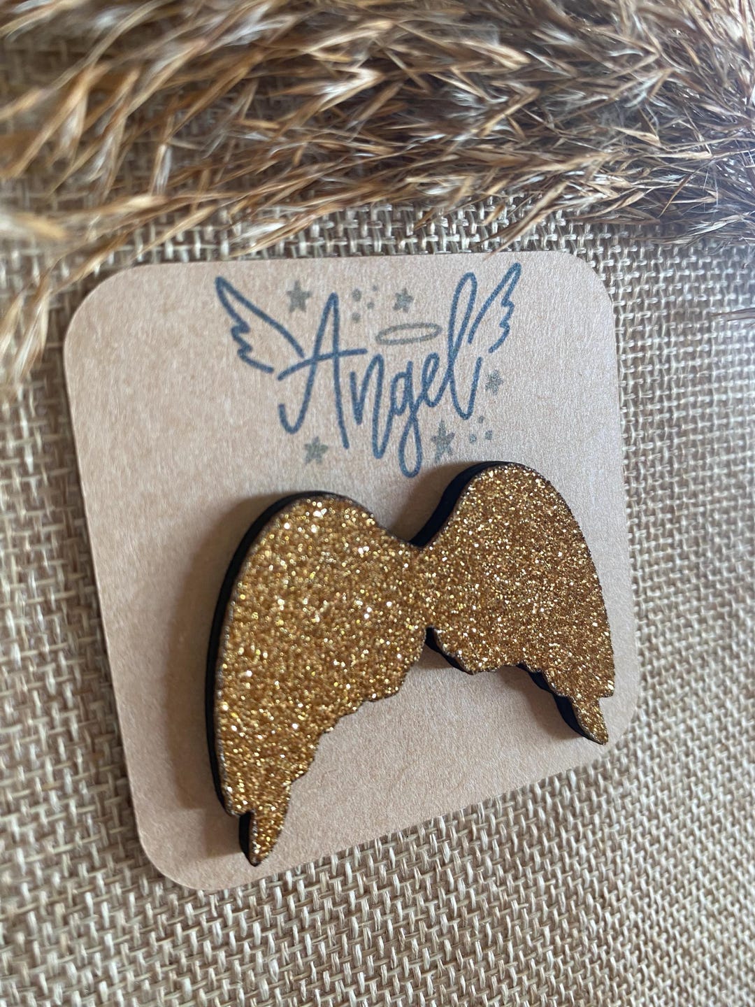Glittery Wooden Angel Wing Pins. Guardian Angel Good Luck Charm. 3 ...