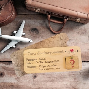 Carte à personnaliser pour annoncer un événement surprise voyage, week-end, concert, parc attraction… Cadeau pour lui cadeau pour elle