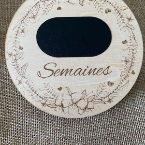 Carte étape grossesse, carte semaines. Souvenir photo grossesse. Enceinte de. Verso Annoncer sexe bébé coeur stickers ardoise