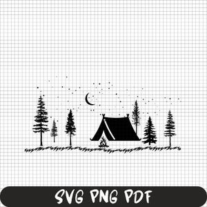 Camping Life PNG - Retro Camper Under Stars Design - Nature Adventure Sublimation File - Outdoor Wilderness Digital Download