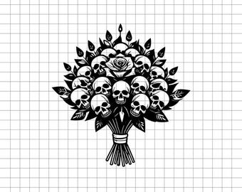 Skull Bouquet Vector Art | Gothic SVG for Cricut and Silhouette | Floral Skull Digital File | Dark Floral Design for Vinyl Cutting Crafts