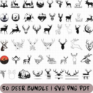 50 Deer Svg Bundle, Deer Clipart, Deer Svg Cut Files, Deer Silhouette, Deer Forest Svg, Deer Head Svg, Deer Vector, Deer Png Bundle