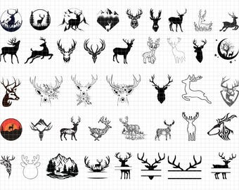 50 Deer Svg Bundle, Deer Clipart, Deer Svg Cut Files, Deer Silhouette, Deer Forest Svg, Deer Head Svg, Deer Vector, Deer Png Bundle