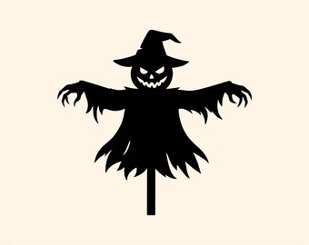 Halloween Scarecrow SVG | Spooky Pumpkin Head Cut File | Creepy Silhouette for Cricut & Silhouette