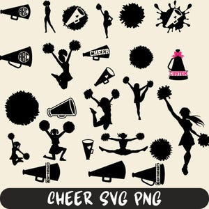 Pakiet Cheer SVG - Cheerleader SVG - Megafon SVG - Pakiet Cheer Clip Art - Pliki SVG Poms dla Cricut - Pliki do cięcia sylwetki
