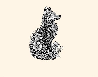 Floral Fox SVG for Cricut & Silhouette, Fox with Flowers  for Laser Cutting, Fox Clipart PNG, Sublimation Design, Digital Download