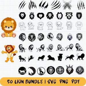 Lion SVG Bundle, Lion Svg, Lion head svg, Lion Silhouettes, Lion png, Lion vector, Lion Clipart, Lion Cut File, Lion King svg, Mascot Shirt