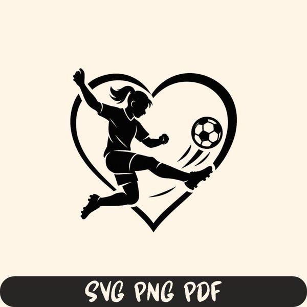 Chica de fútbol SVG - Cricut, silueta / vector Jugador de fútbol femenino Archivo de corte SVG, Descarga de regalo para jugador de fútbol SVG, PNG