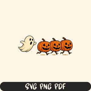 Söt spöke som jagar pumpor SVG | Halloween digital nedladdning | Spöklik clipart PNG