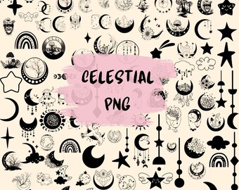 114 Luna y estrellas png, Luna png, Luna creciente png, Celestial png, Luna y estrellas vector, Archivo de corte de luna y estrellas, Silueta de luna, Cielo nocturno png