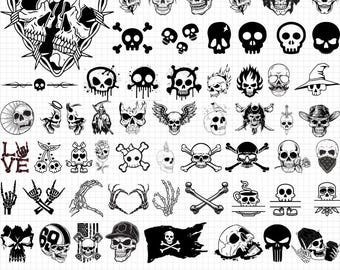Paquete SVG de calavera, clipart de calavera, archivo de corte de calavera para Cricut, calavera PNG, vector de calavera, silueta de calavera