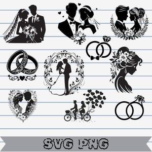Wedding Heart Svg, Wedding Svg, Bride and Groom Svg,Celebration Wedding,Silhouette Bundle,Wedding Couple SVG,Clipart CutFiles Cricut,Png
