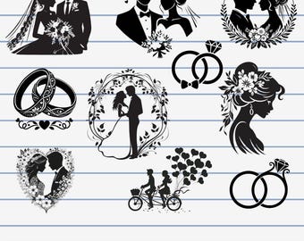 Wedding Heart Svg, Wedding Svg, Bride and Groom Svg,Celebration Wedding,Silhouette Bundle,Wedding Couple SVG,Clipart CutFiles Cricut,Png