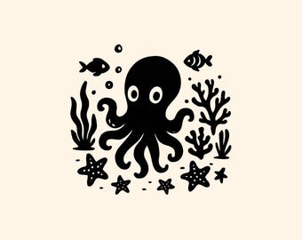 Pulpo SVG - Cricut, silueta / Vector Pulpo marino SVG Archivo de corte / Descargar plantilla para cortar Lindo pulpo marino SVG, PNG