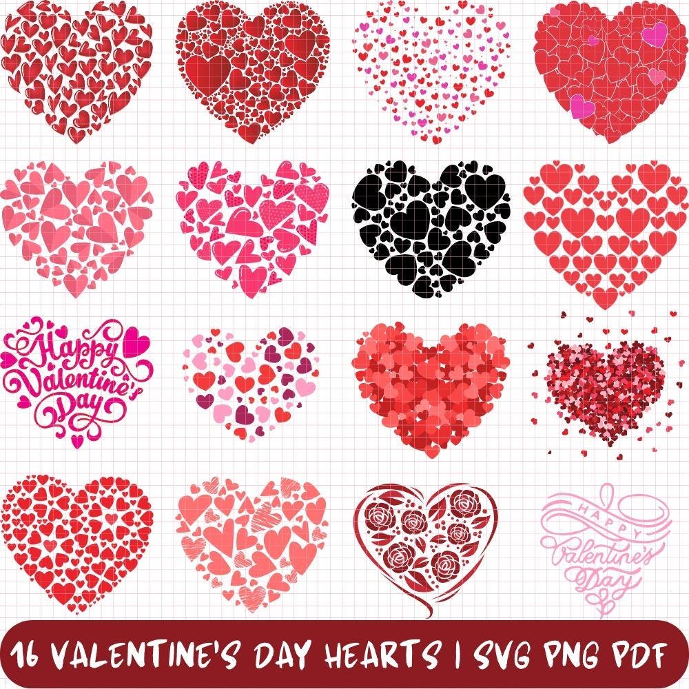 16 Valentine's Day Heart Svg Png | Red Heart Png | Heart Svg Bundle ...