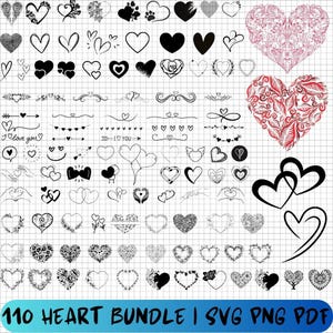110 Heart Svg png pdf Bundle , HEART Doodle Svg, Heart Svg Cut Files For Cricut, Heart Clipart, Hand Drawn Heart Svg,