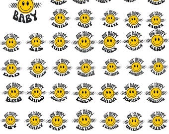 Paquete de Svg de cumpleaños a juego de un tipo feliz, una familia feliz Png, familia de cumpleaños Png, cara sonriente retro svg, primer cumpleaños niño niña svg