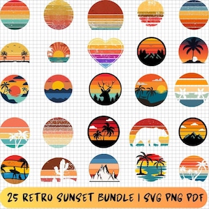 Retro Sunset SVG Bundle, Vintage Sunset SVG, Sunset Clipart, Beach Palm Tree, Retro Sunset Shirt, Sun Svg, Summer, Cut Files Cricut,Svg, PNG