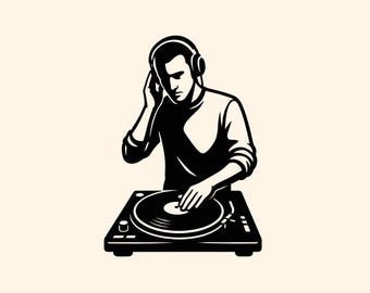 DJ Silhouette SVG | Turntable Music Clipart | Vinyl Record Digital Download