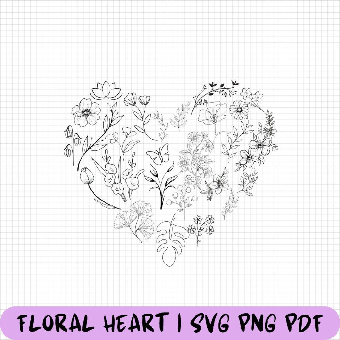 Flower Heart Svg, Heart Wreath Svg, Wildflowers Svg, Floral Heart Svg ...