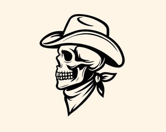 Skull Cowboy Hat, Skull Svg, Skeleton Svg, Skull Clipart, Skull Png, Skull Svg Bundle, Transparent, Instant Download, Vector