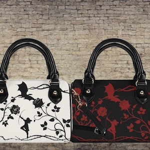 Süßer Drache und Walküre Vegan Leder Kleine Boston Tasche - Kleine Kissen Schultertasche - Fantasy Gothic Geldbörse - Umhänge- & Handtasche
