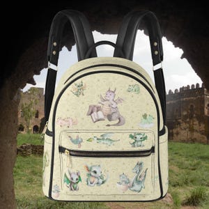 Magical Dragon Vegan Leather Backpack: Cream Celestial Fantasy Bag