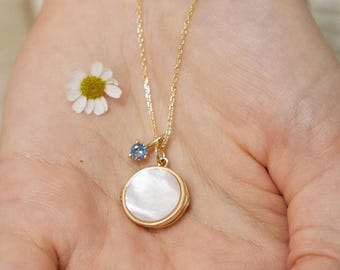 Parelmoer hart medaillon • Gepersonaliseerde foto medaillon • Cadeau voor haar • Sentimentele sieraden