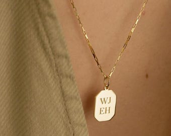 Engraved Initial Pendant Necklace • Custom Gold Pendant Necklace • Initial Tag • Letter Necklace • Gold Tag Necklace