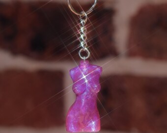 Purple Pill Goddess Keychain | Handmade | Body Empowerment Art