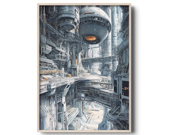 Sci-Fi Cityscape Poster: Retro Futurism Art Print (Digital Download)