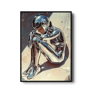 Futuristic Sci-Fi Print - Cyber Girl in Chrome Suit, Digital Wall Art, Space-Age Home Decor, Retro-Futurism, Fantasy Illustration, Cyberpunk