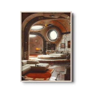 Arte d'interni futuristica e minimalista di astronavi / Stampa di design fantascientifico vintage / Appartamento high-tech / Arredamento vintage con tecnologia del futuro