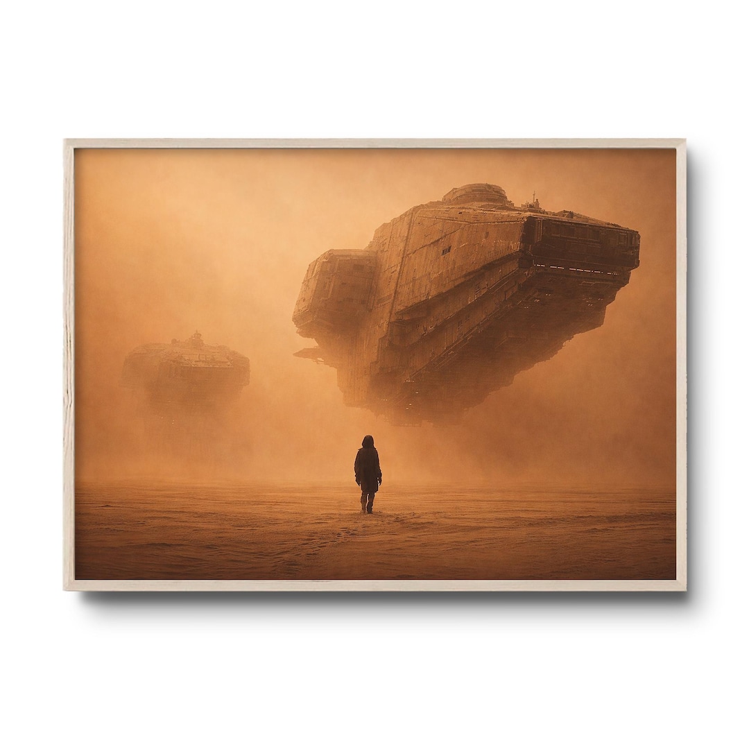 Sci Fi Desert Spaceship Wall Art Print, Futuristic Dune Style Landscape ...