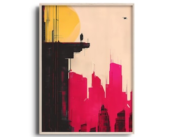 Sci-fi Cyberpunk Art Print | Minimalist Futuristic Cityscape | Dystopian Vibe | Abstract Skyscrapers | Neon-lit Cyberpunk Aesthetic