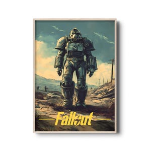 Fallout Retro Poster Print - Vintage Inspired Power Armor Artwork, Post-Apocalyptic Wall Decor for Gamers & Sci-Fi Fans | Vintage Game Print