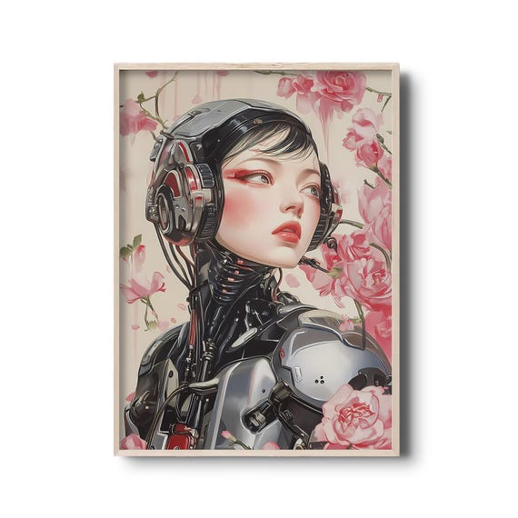 Japanese Anime-inspired Cybernetic Art Print - Futuristic Sci-fi