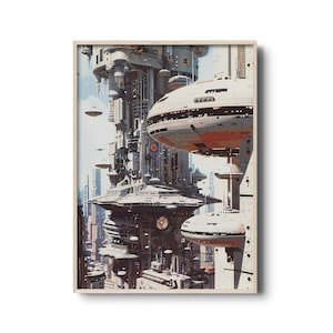 Futuristic Sci-Fi Cityscape Art Print – High Tech Futuristic Building Poster, Retro Futurism Wall Art, Sci-Fi Home Decor, Space Landscape