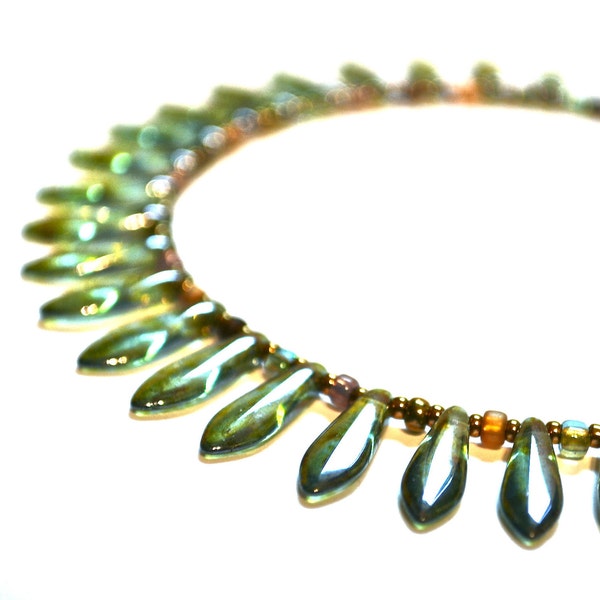 TRANQUiL TriBal Anklet Opalescent Jade Amber Glass Daggers Gunmetal Findings Green Metallic