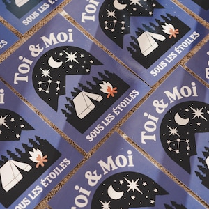 Carte "Toi&Moi sous les étoiles" Illustrée à la Main - Carte d'Amour Douce et Romantique, Carte de Voeux, Anniversaire, St Valentin, Camping