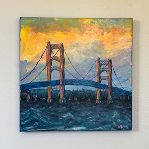 Colorful Mackinac Bridge Painting 12 x 12