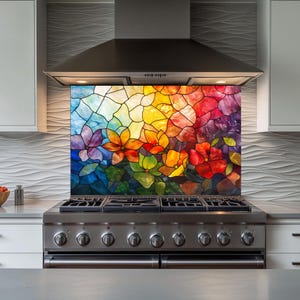 Dosseret de cuisine en verre trempé et mosaïque derrière la cuisinière, couvercle supérieur de poêle pour décoration de cuisine, dosseret en verre pour la cuisine, crédence de cuisine