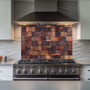 Dosseret de cuisine en bois et verre trempé derrière la cuisinière, couvercle supérieur de cuisinière, dosseret en verre pour cuisine, crédence de cuisine